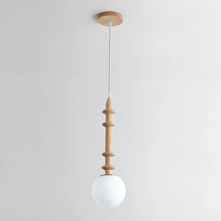 ZOWALA - Modern Wooden Medium White Glass Ball Pendant Light Image - 6