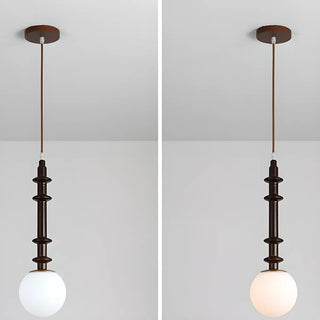 ZOWALA - Modern Wooden Medium White Glass Ball Pendant Light Image - 7