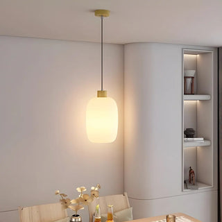 ZOWALA - Modern Wood Oval Cylinder Glass Dining Room Pendant Lightt Image - 1