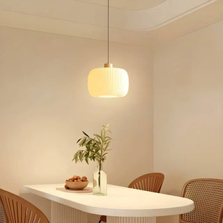 ZOWALA - Modern Wood Oval Cylinder Glass Dining Room Pendant Lightt Image - 2
