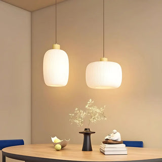 ZOWALA - Modern Wood Oval Cylinder Glass Dining Room Pendant Lightt Image - 3