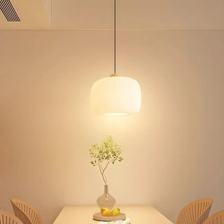 ZOWALA - Modern Wood Oval Cylinder Glass Dining Room Pendant Lightt Image - 4
