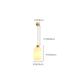 ZOWALA - Modern Wood Oval Cylinder Glass Dining Room Pendant Lightt Image - 12