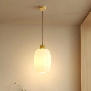 ZOWALA - Modern Wood Oval Cylinder Glass Dining Room Pendant Lightt Image - 5