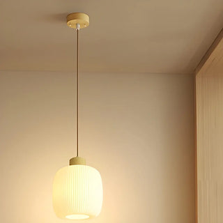 ZOWALA - Modern Wood Oval Cylinder Glass Dining Room Pendant Lightt Image - 6