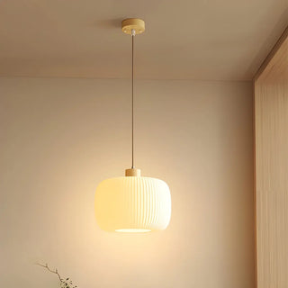 ZOWALA - Modern Wood Oval Cylinder Glass Dining Room Pendant Lightt Image - 7