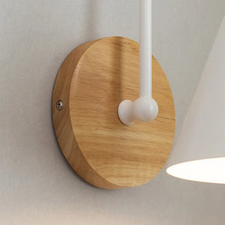 Modern Wooden Base Cone Metal Shade Wall Sconce Zawala Image - 11
