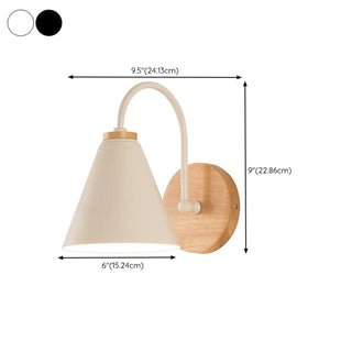 Modern Wooden Base Cone Metal Shade Wall Sconce Zawala #size