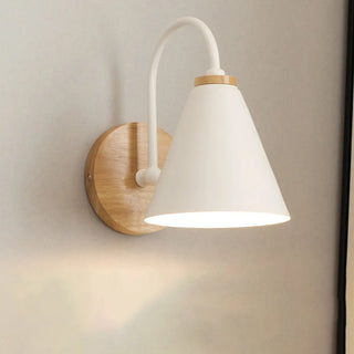Modern Wooden Base Cone Metal Shade Wall Sconce Zawala Image - 2