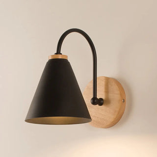 Modern Wooden Base Cone Metal Shade Wall Sconce Zawala Image - 4