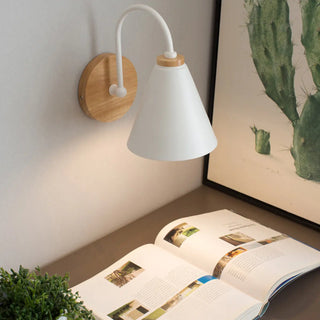 Modern Wooden Base Cone Metal Shade Wall Sconce Zawala Image - 5