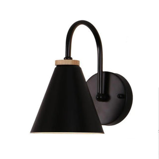 Modern Wooden Base Cone Metal Shade Wall Sconce Zawala Image - 7