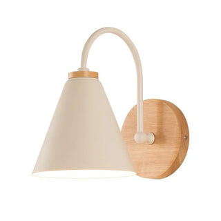 Modern Wooden Base Cone Metal Shade Wall Sconce Zawala Image - 8