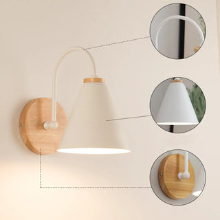 Modern Wooden Base Cone Metal Shade Wall Sconce Zawala Image - 9