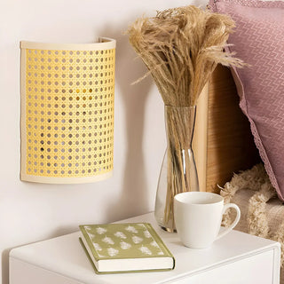 Coastal Cylinder Rattan Bedroom Mini Yellow Wall Sconce Zawala Image - 1