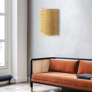 Coastal Cylinder Rattan Bedroom Mini Yellow Wall Sconce Zawala Image - 12