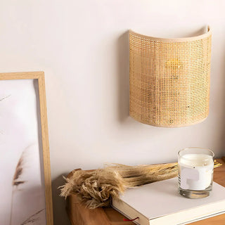 Coastal Cylinder Rattan Bedroom Mini Yellow Wall Sconce Zawala Image - 2