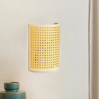 Coastal Cylinder Rattan Bedroom Mini Yellow Wall Sconce Zawala Image - 3