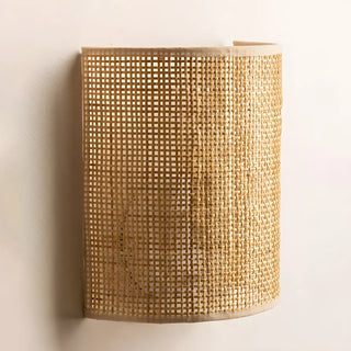 Coastal Cylinder Rattan Bedroom Mini Yellow Wall Sconce Zawala Image - 4