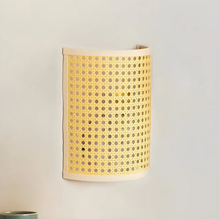 Coastal Cylinder Rattan Bedroom Mini Yellow Wall Sconce Zawala Image - 6