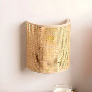 Coastal Cylinder Rattan Bedroom Mini Yellow Wall Sconce Zawala Image - 7