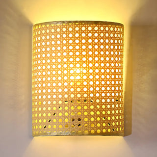 Coastal Cylinder Rattan Bedroom Mini Yellow Wall Sconce Zawala Image - 8