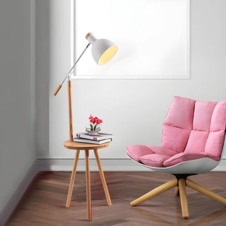 Adjustable Dome Wooden Floor Lamp with Side Table Zawala Image - 3