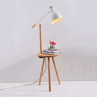 Adjustable Dome Wooden Floor Lamp with Side Table Zawala Image - 8