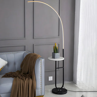 Modish Black Arc LED Floor Lamp with Side Table Zawala Image - 1