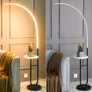 Modish Black Arc LED Floor Lamp with Side Table Zawala Image - 2