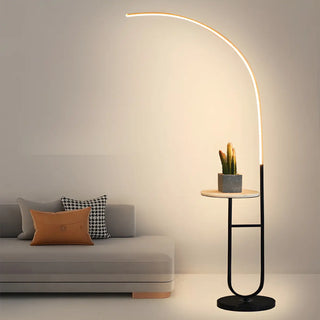 Modish Black Arc LED Floor Lamp with Side Table Zawala Image - 3