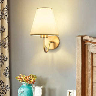 Modish White Fabric Shade Cylinder LED Wall Sconce Zawala Image - 9