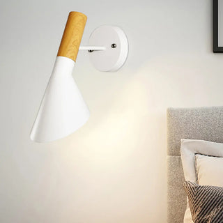 Modish Wood Color and Cone Metal Bedside Wall Sconce Zawala Image - 1