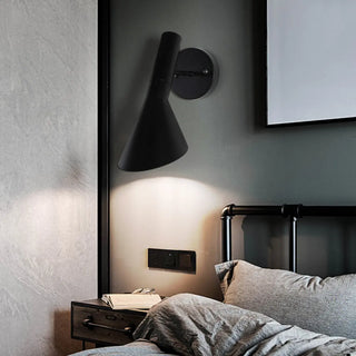 Modish Wood Color and Cone Metal Bedside Wall Sconce Zawala Image - 10