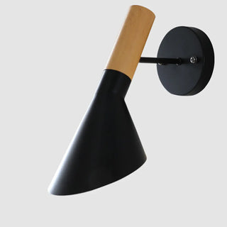Modish Wood Color and Cone Metal Bedside Wall Sconce Zawala Image - 13