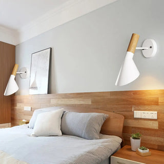 Modish Wood Color and Cone Metal Bedside Wall Sconce Zawala Image - 17