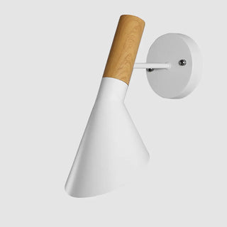 Modish Wood Color and Cone Metal Bedside Wall Sconce Zawala Image - 4