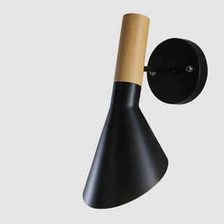 Modish Wood Color and Cone Metal Bedside Wall Sconce Zawala Image - 5