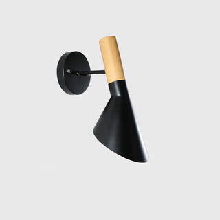 Modish Wood Color and Cone Metal Bedside Wall Sconce Zawala Image - 7