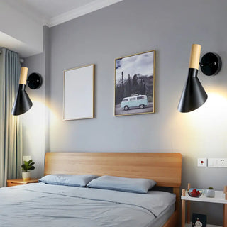 Modish Wood Color and Cone Metal Bedside Wall Sconce Zawala Image - 9