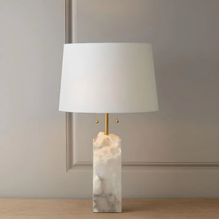 Contemporary Rectangular White Alabaster Fabric Table Lamp Zawala Image - 1
