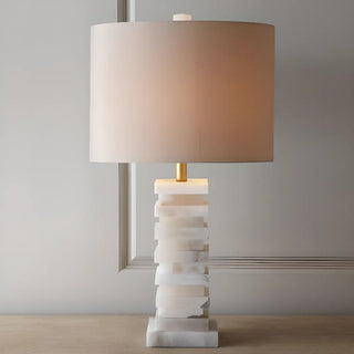 Contemporary Rectangular White Alabaster Fabric Table Lamp Zawala Image - 2