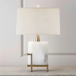 Contemporary Rectangular White Alabaster Fabric Table Lamp Zawala Image - 3