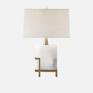 Contemporary Rectangular White Alabaster Fabric Table Lamp Zawala Image - 4