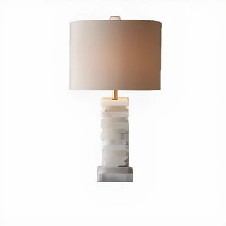 Contemporary Rectangular White Alabaster Fabric Table Lamp Zawala Image - 8