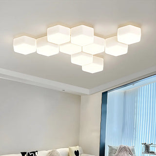Modular White Hexagonal LED Flush Mount Ceiling Light Zawala Image - 1