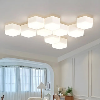 Modular White Hexagonal LED Flush Mount Ceiling Light Zawala Image - 6