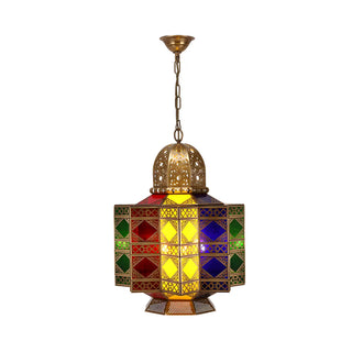 ZOWALA - Moroccan Brass Stained Glass Lantern Chandelier Image - 4