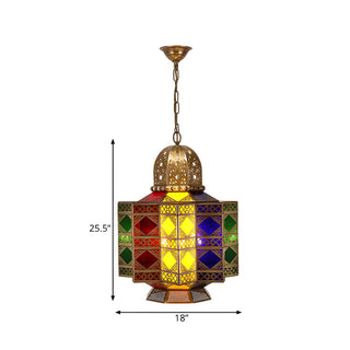 ZOWALA - Moroccan Brass Stained Glass Lantern Chandelier Image - 5