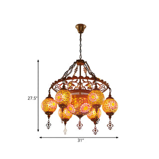 Moroccan Restaurant Brass Stained Glass Globe Chandelier #size